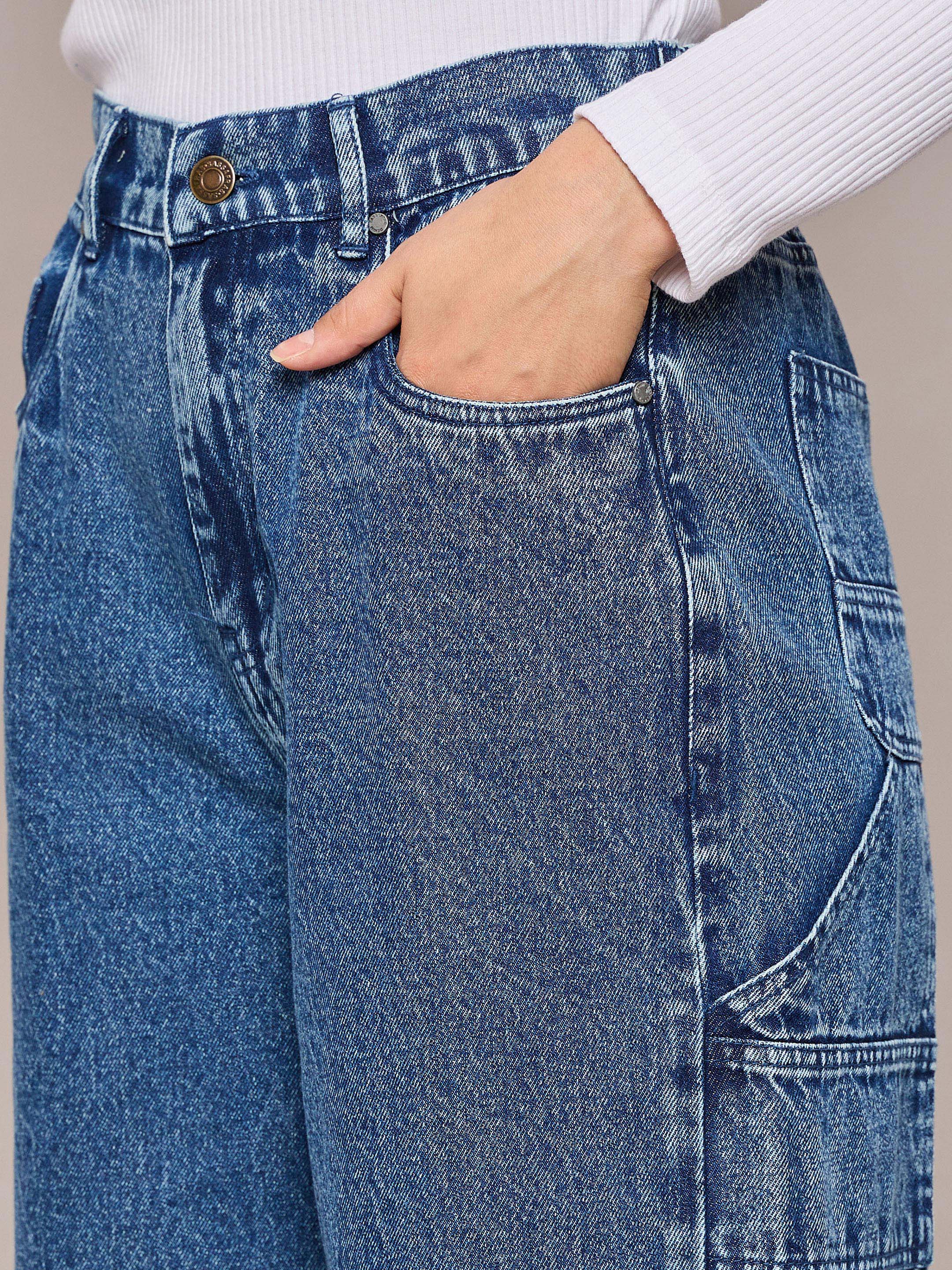 Women Blue Elasticated High Waist Back Pocket Jeans-SFJEAN0631
