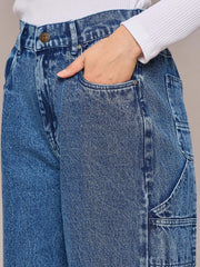 Women Blue Elasticated High Waist Back Pocket Jeans-SFJEAN0631