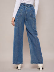 Women Blue Elasticated High Waist Back Pocket Jeans-SFJEAN0631