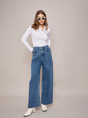 Women Blue Elasticated High Waist Back Pocket Jeans-SFJEAN0631