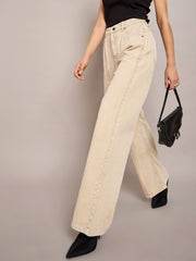 Women Beige Waist Front Dart Straight Jeans-SFJEAN0635