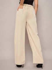Women Beige Waist Front Dart Straight Jeans-SFJEAN0635