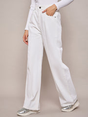 Women White High Waist Front Dart Straight Jeans-SFJEAN0636