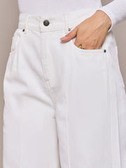 Women White High Waist Front Dart Straight Jeans-SFJEAN0636