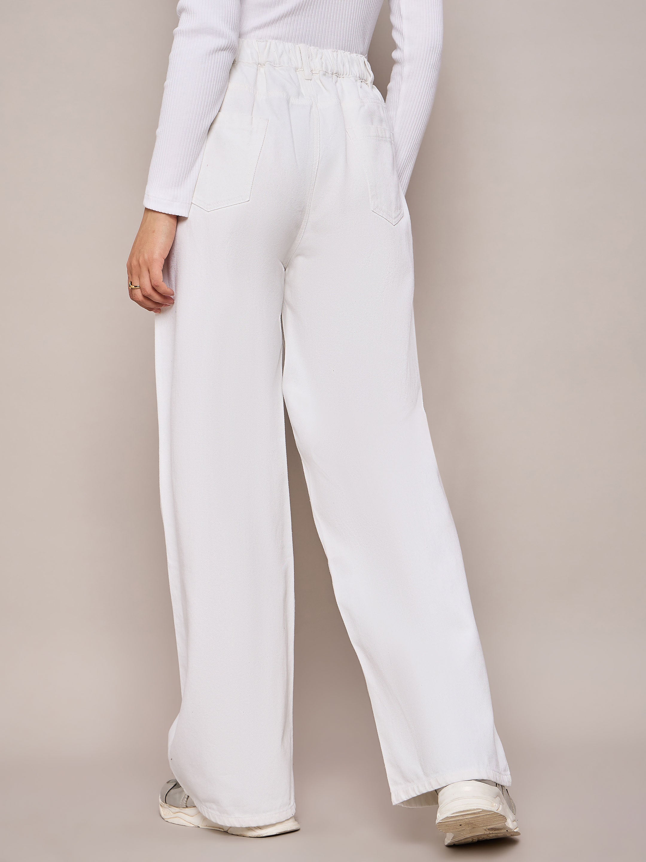 Women White High Waist Front Dart Straight Jeans-SFJEAN0636