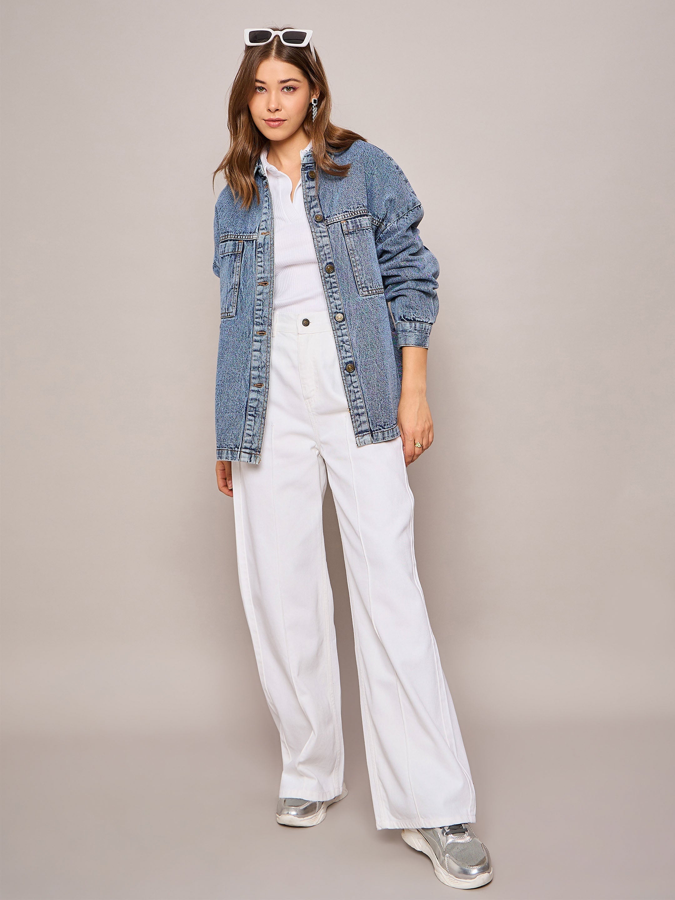 Women White High Waist Front Dart Straight Jeans-SFJEAN0636