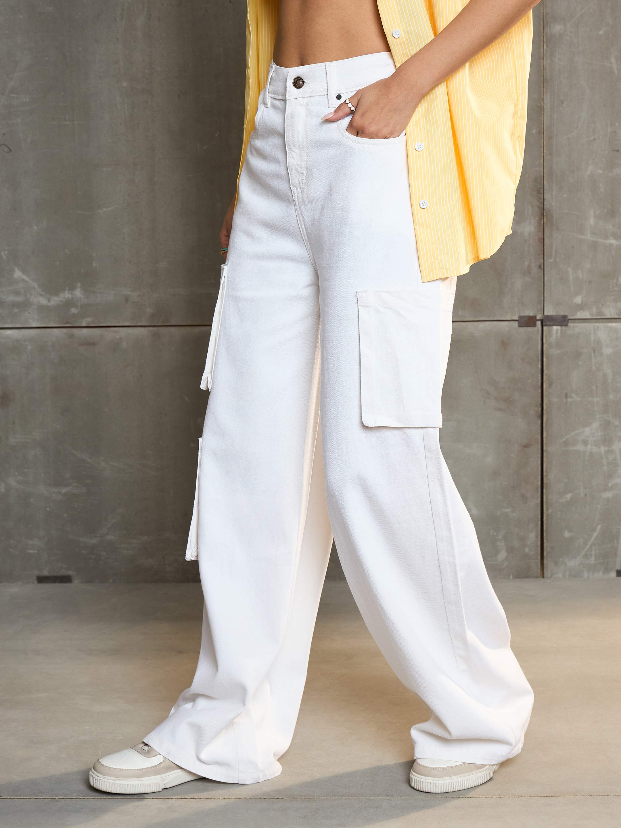 Women White Box Pocket Straight Premium Jeans-SFJEAN0655-White