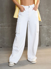 Women White Box Pocket Straight Premium Jeans-SFJEAN0655-White
