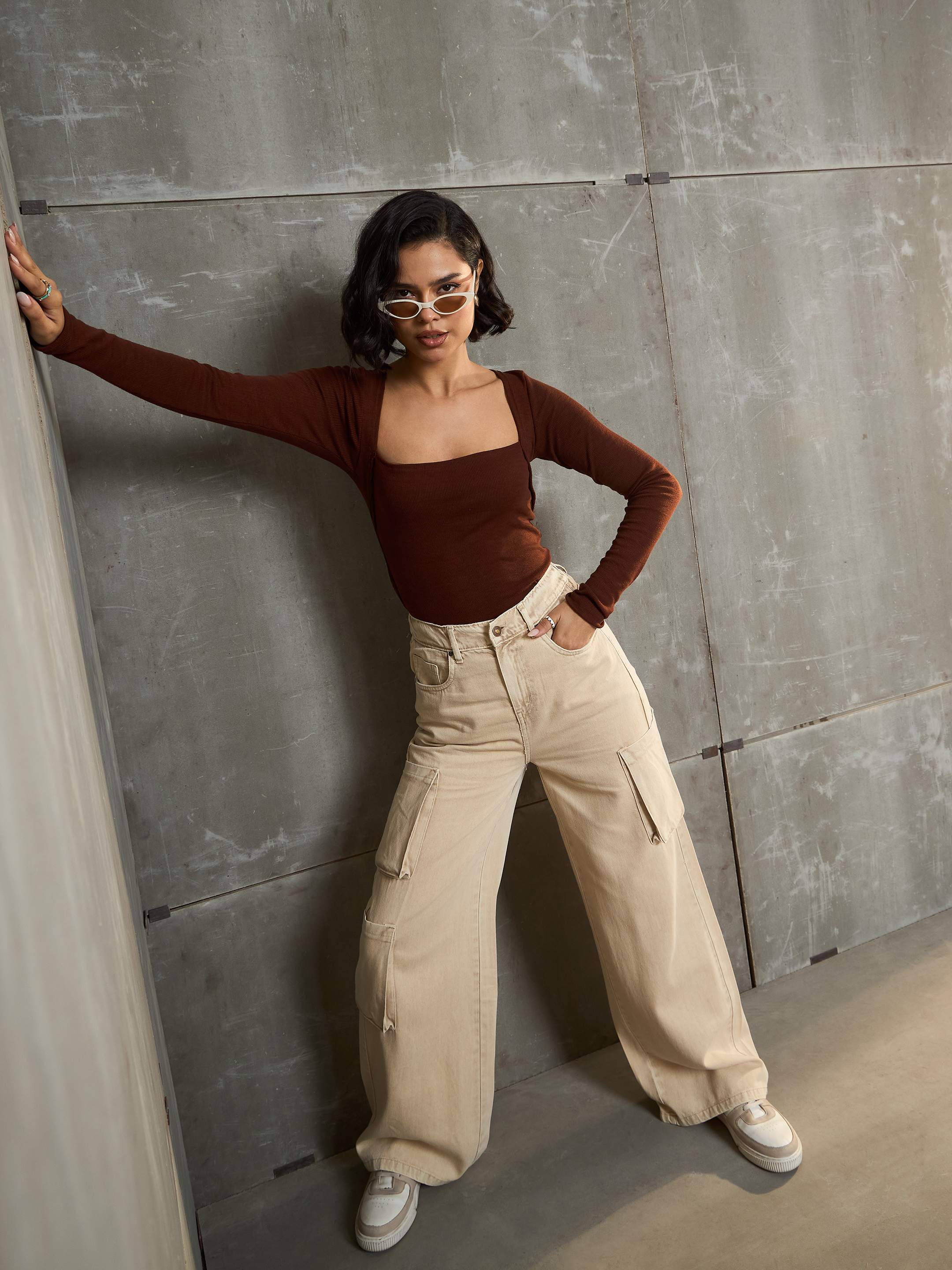 Women Beige Box Pocket Straight Premium Jeans-SFJEAN0656-Beige