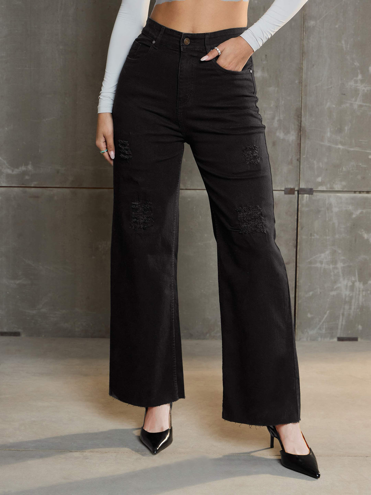 Women Black Denim Premium Front Detail Straight Jeans-SFJEAN0658_Black