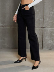 Women Black Denim Premium Front Detail Straight Jeans-SFJEAN0658_Black