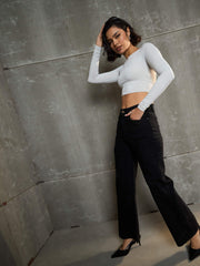 Women Black Denim Premium Front Detail Straight Jeans-SFJEAN0658_Black