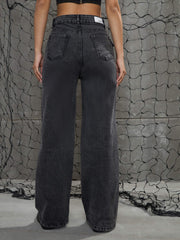 Women Black Washed Cargo Straight Jeans-SFJEAN0661-Black