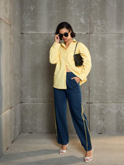 Women Nevy Blue Fringed Straight Fit Jeans-SFJEAN0704