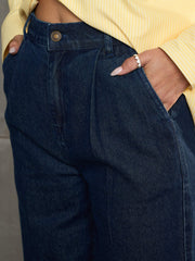 Women Nevy Blue Fringed Straight Fit Jeans-SFJEAN0704