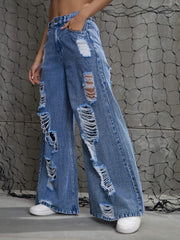 Women Blue Washed Denim Distressed Jeans-SFJEAN0709