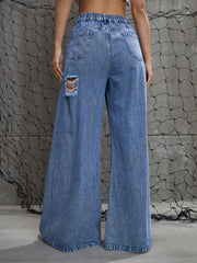 Women Blue Washed Denim Distressed Jeans-SFJEAN0709