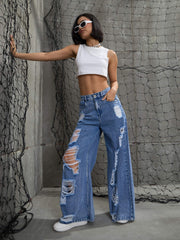 Women Blue Washed Denim Distressed Jeans-SFJEAN0709