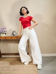 Women White Low Waist Wide Leg Baggy Jeans-SFJEAN0711