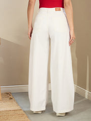 Women White Low Waist Wide Leg Baggy Jeans-SFJEAN0711