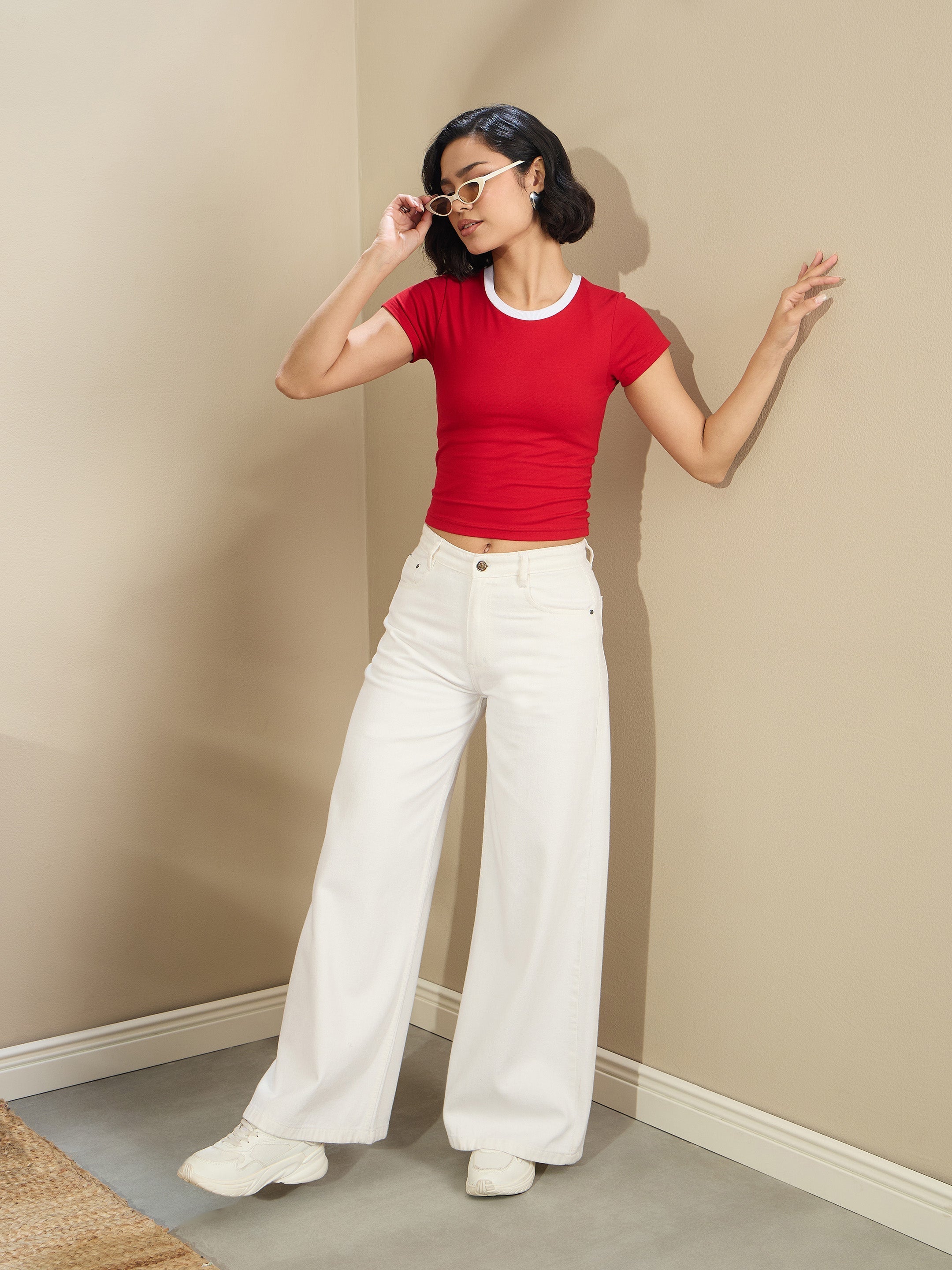 Women White Low Waist Wide Leg Baggy Jeans-SFJEAN0711