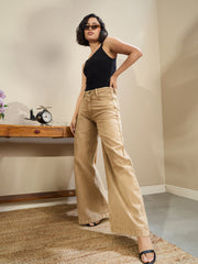 Women Beige Low Waist Wide Leg Baggy Jeans-SFJEAN0712