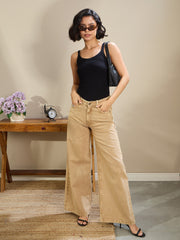 Women Beige Low Waist Wide Leg Baggy Jeans-SFJEAN0712