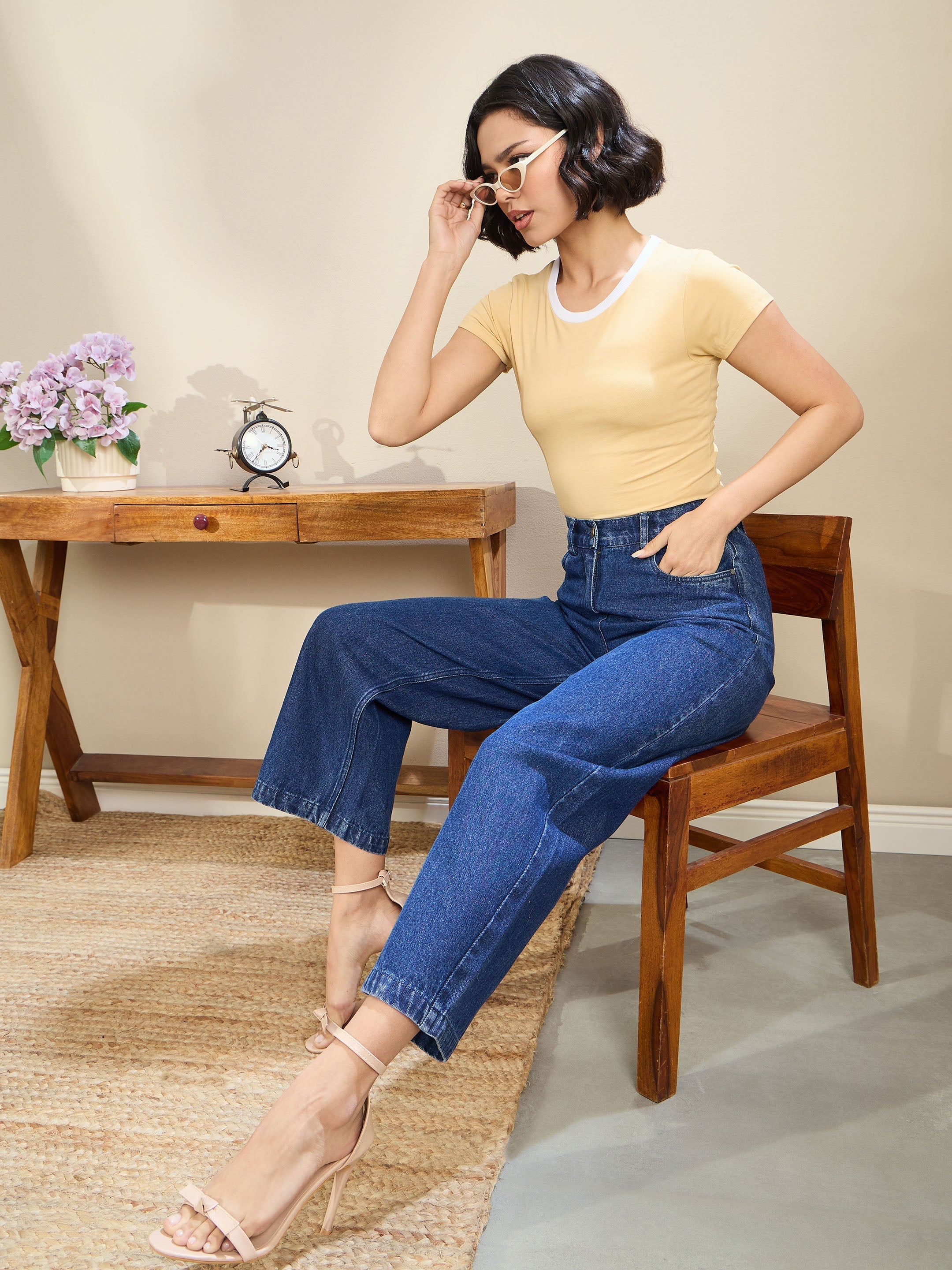 Women Dark Blue Balloon Fit Jeans-SFJEAN0716