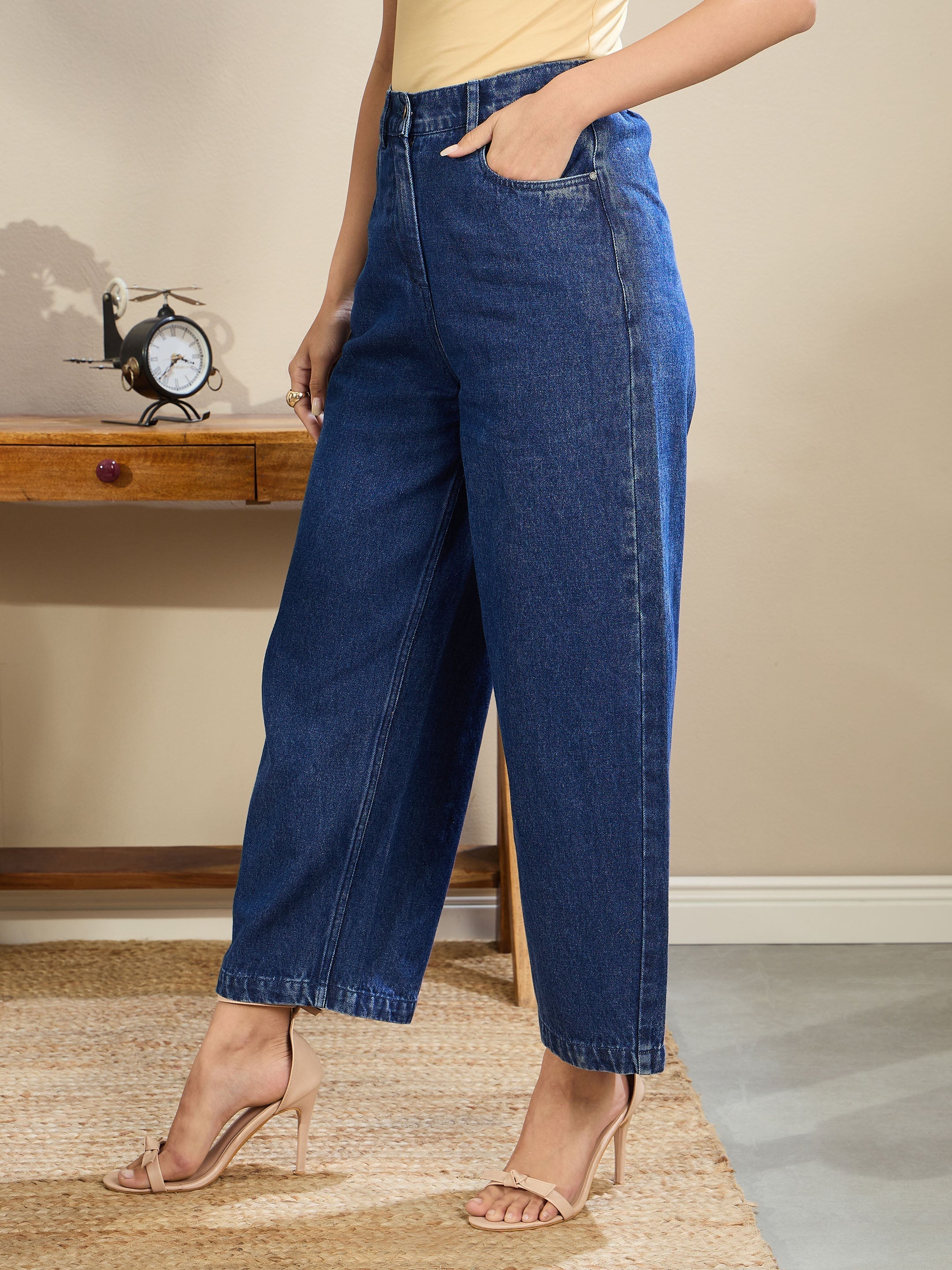 Women Dark Blue Balloon Fit Jeans-SFJEAN0716