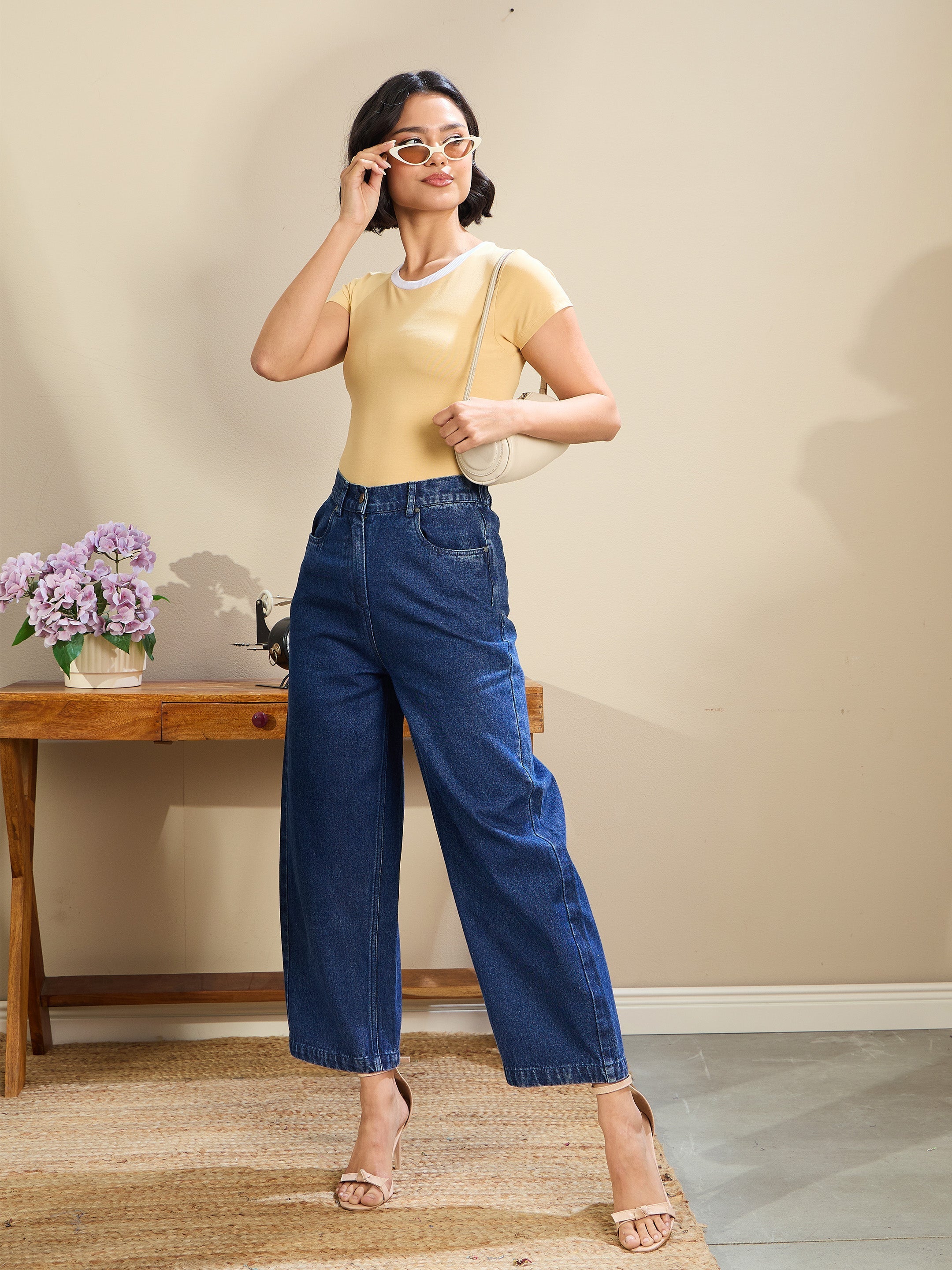 Women Dark Blue Balloon Fit Jeans-SFJEAN0716