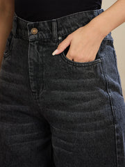Women Black Wash High Waist Straight Fit Jeans-SFJEAN0717