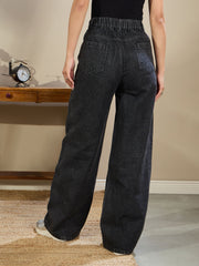 Women Black Wash High Waist Straight Fit Jeans-SFJEAN0717