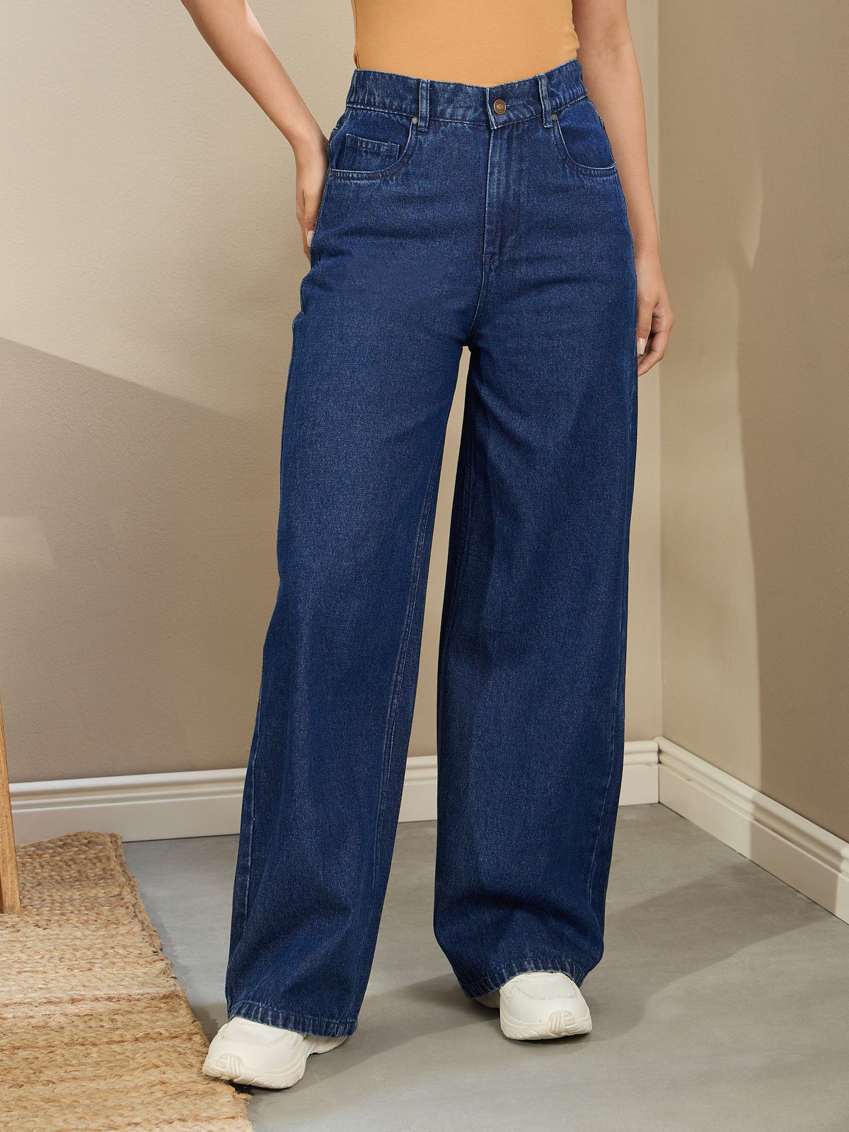 Women Navy Blue Wash High Waist Straight Fit Jeans-SFJEAN0718
