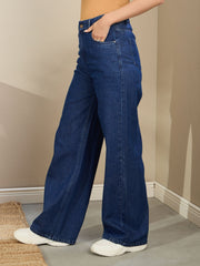 Women Navy Blue Wash High Waist Straight Fit Jeans-SFJEAN0718