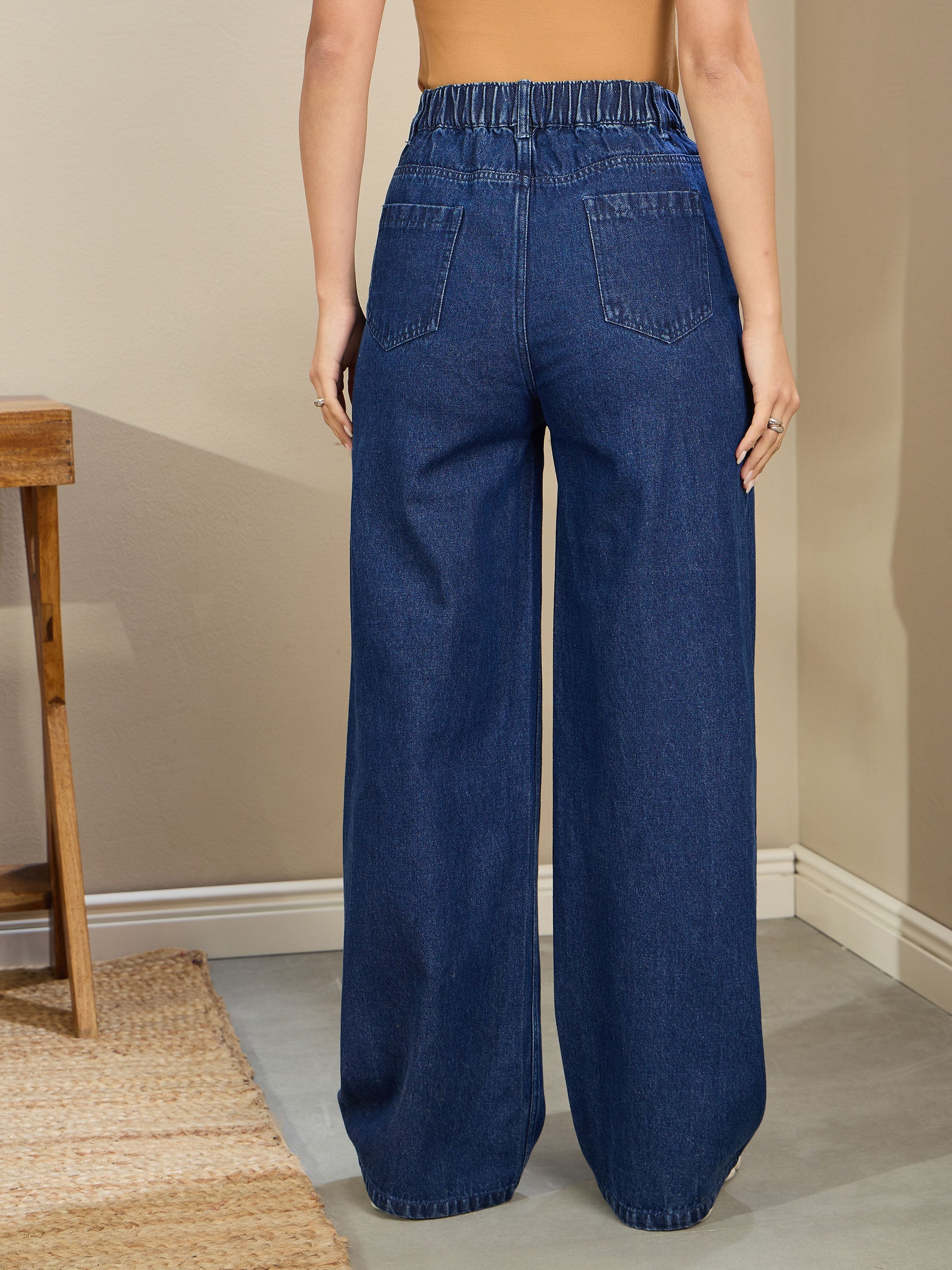 Women Navy Blue Wash High Waist Straight Fit Jeans-SFJEAN0718