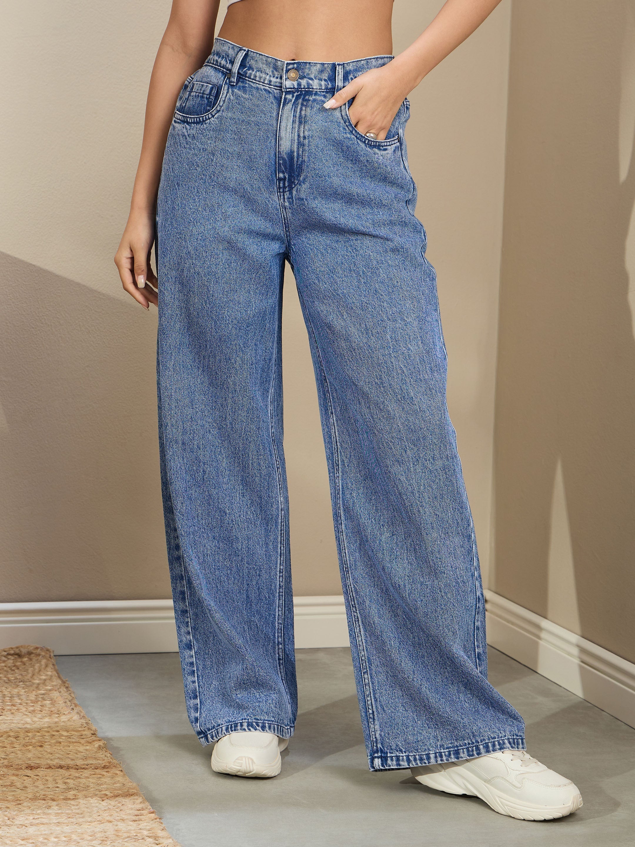 Women Blue Wash High Waist Straight Fit Jeans-SFJEAN0719