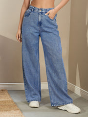 Women Blue Wash High Waist Straight Fit Jeans-SFJEAN0719