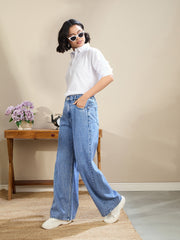 Women Blue Wash High Waist Straight Fit Jeans-SFJEAN0719