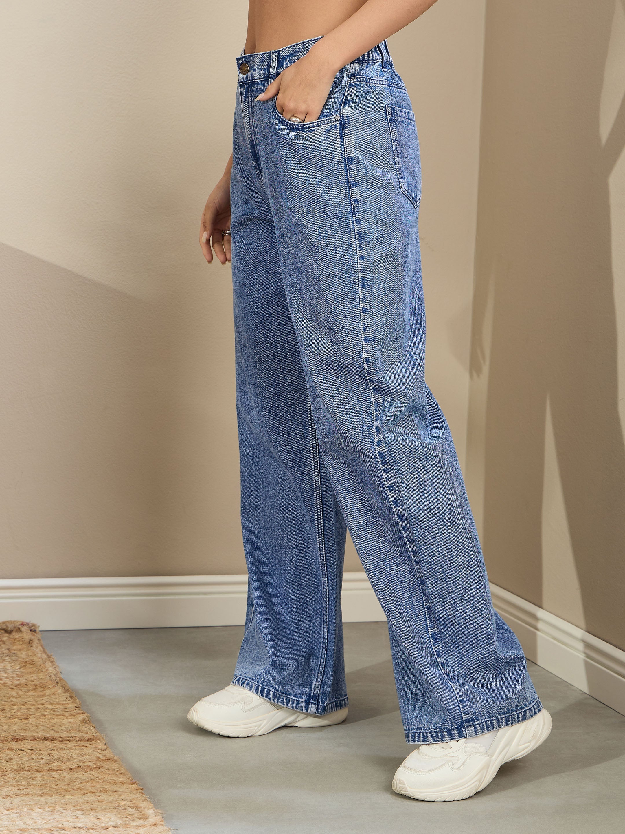 Women Blue Wash High Waist Straight Fit Jeans-SFJEAN0719