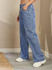 Women Blue Wash High Waist Straight Fit Jeans-SFJEAN0719