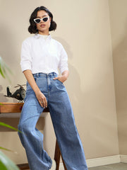 Women Blue Wash High Waist Straight Fit Jeans-SFJEAN0719