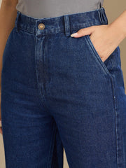 Women Navy Blue Washed Tapered Jeans-SFJEAN0720