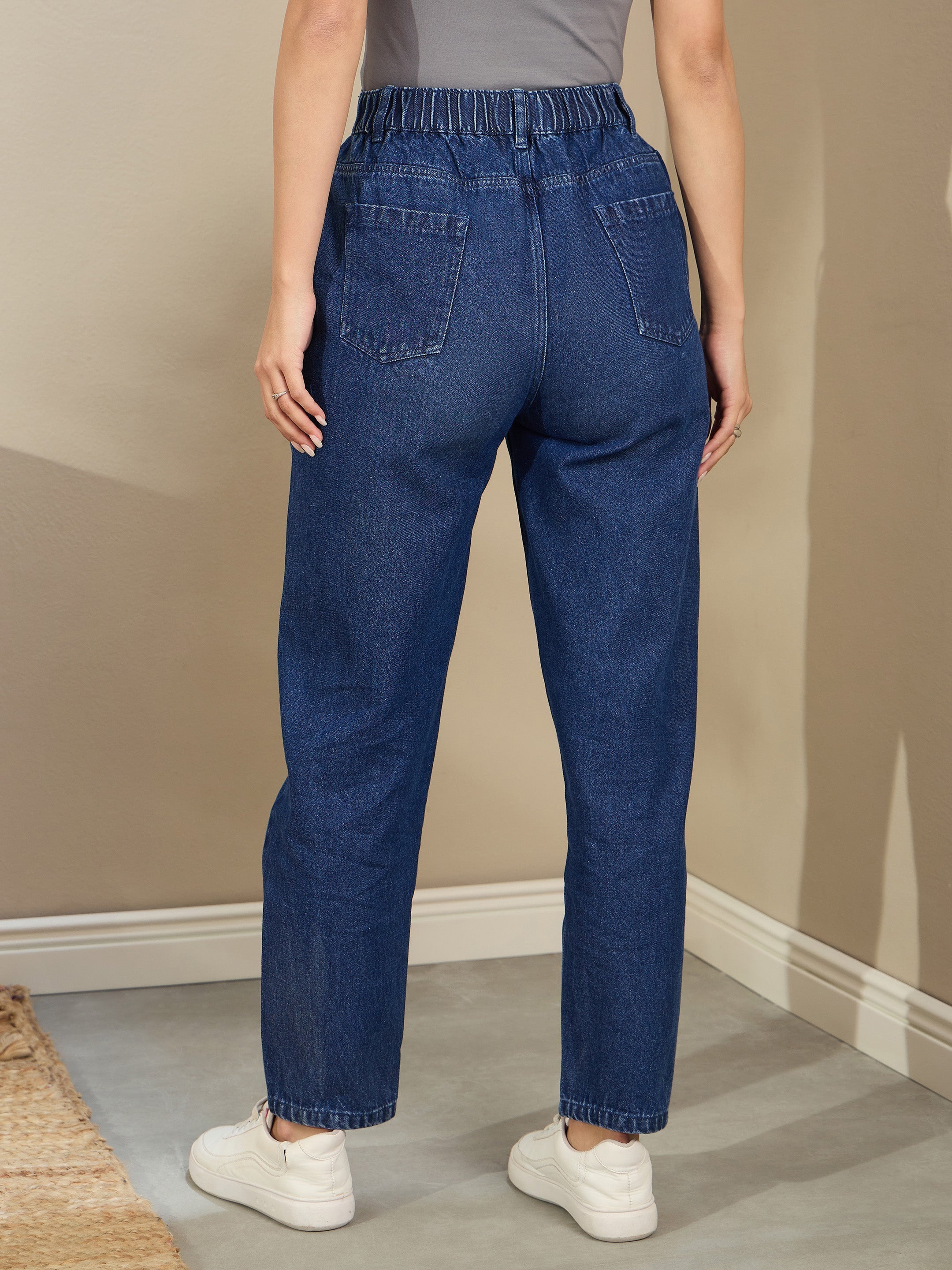 Women Navy Blue Washed Tapered Jeans-SFJEAN0720