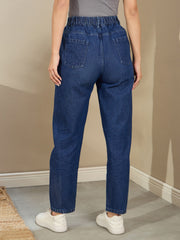 Women Navy Blue Washed Tapered Jeans-SFJEAN0720