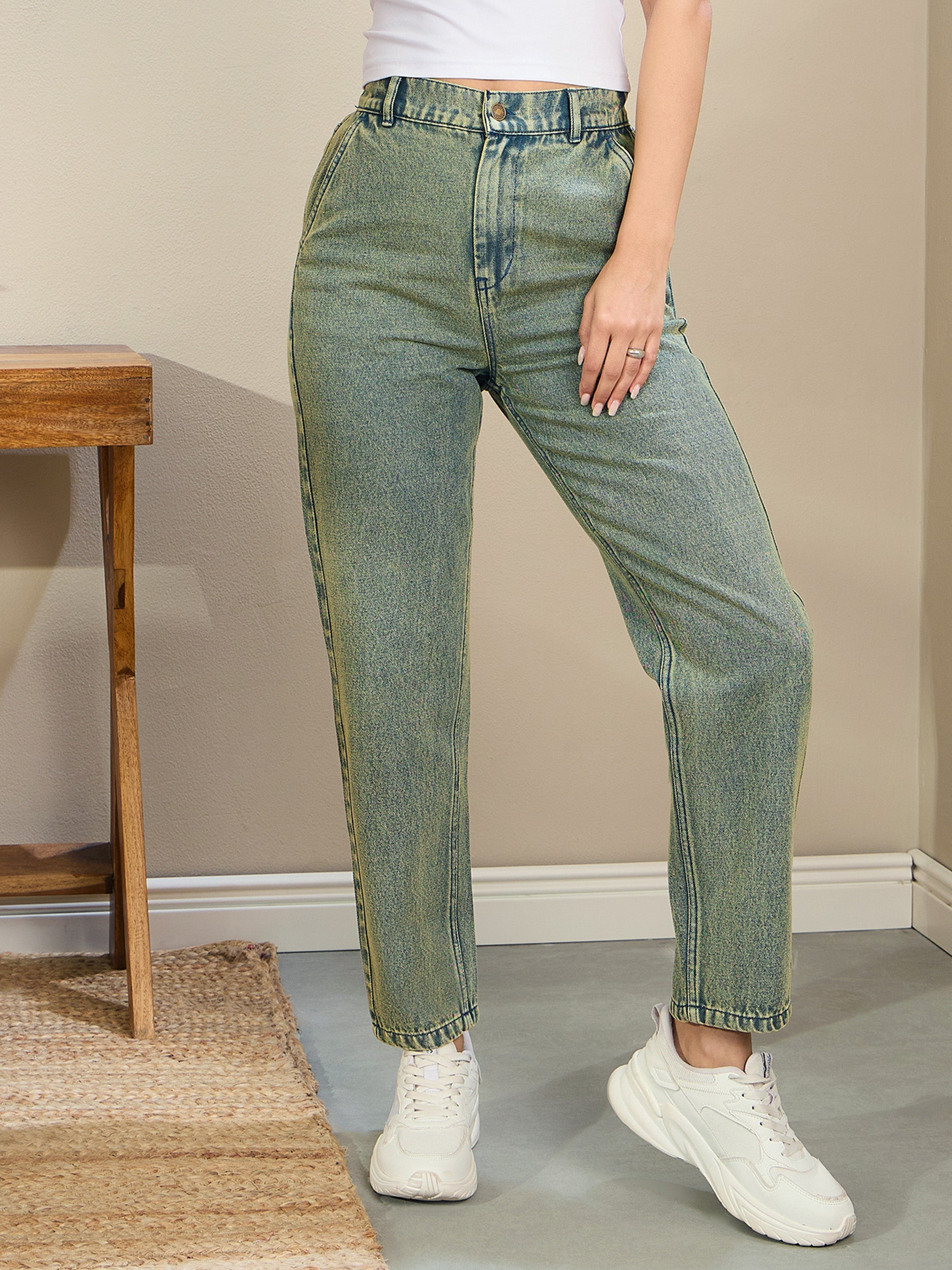 Women Green Washed Tapered Jeans-SFJEAN0721