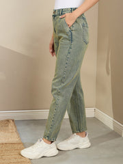 Women Green Washed Tapered Jeans-SFJEAN0721