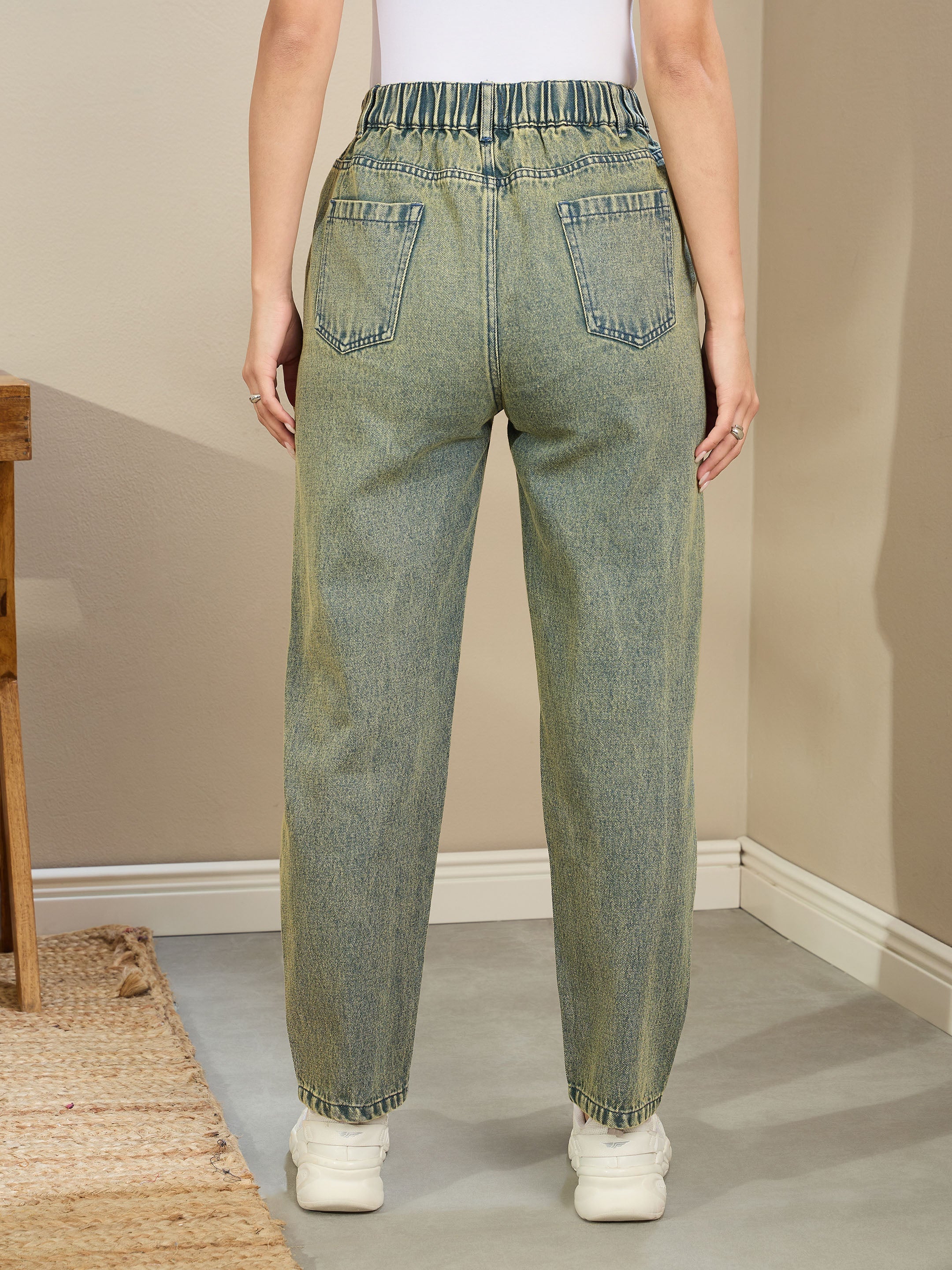 Women Green Washed Tapered Jeans-SFJEAN0721