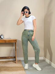 Women Green Washed Tapered Jeans-SFJEAN0721