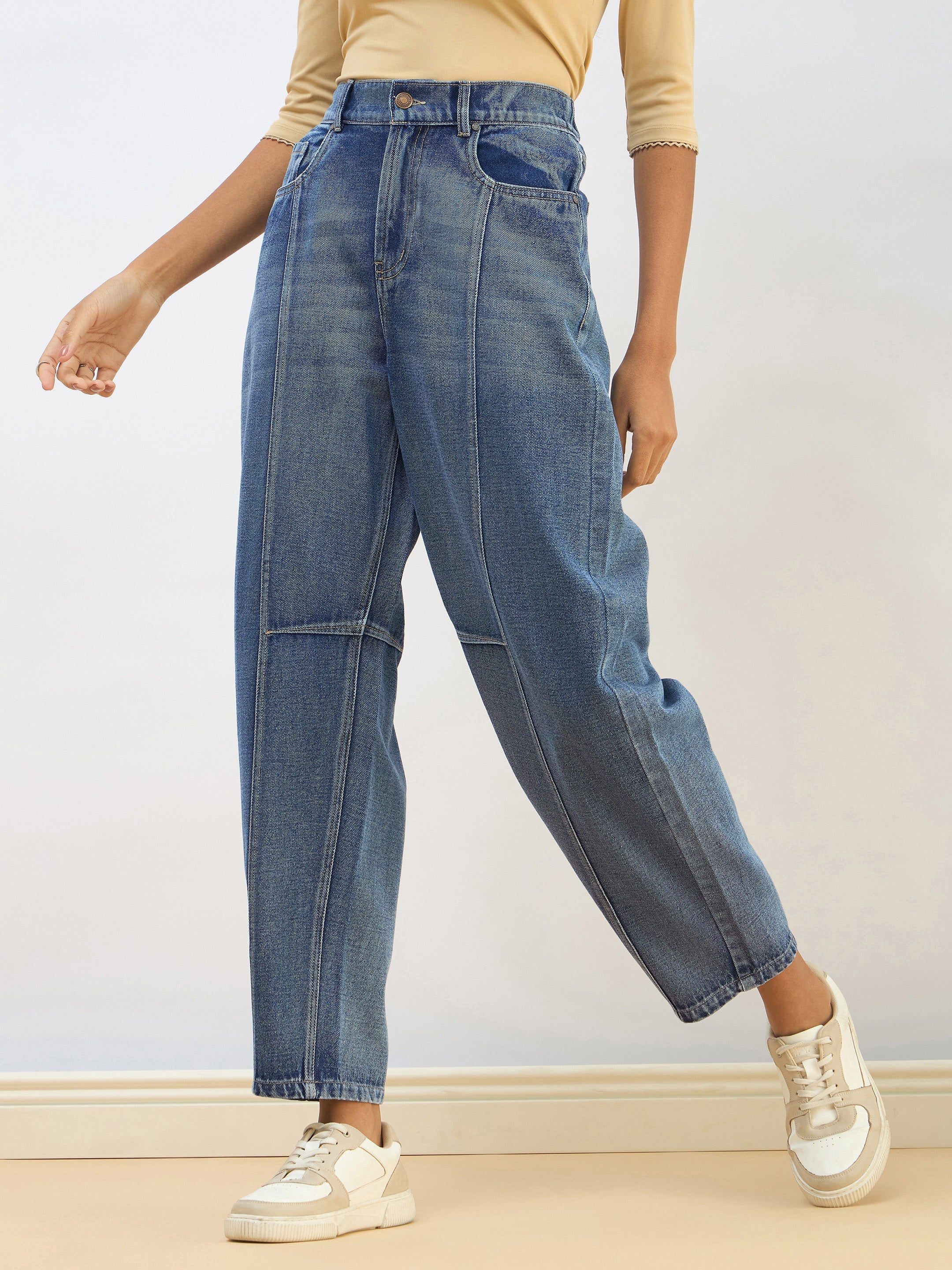 Women Blue Washed Balloon Fit Jeans-SFJEAN0728