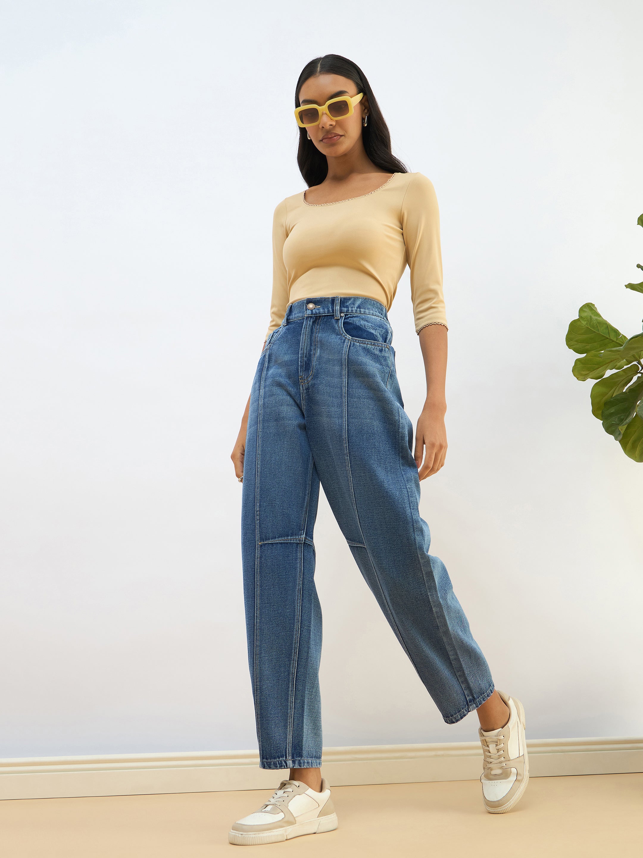 Women Blue Washed Balloon Fit Jeans-SFJEAN0728